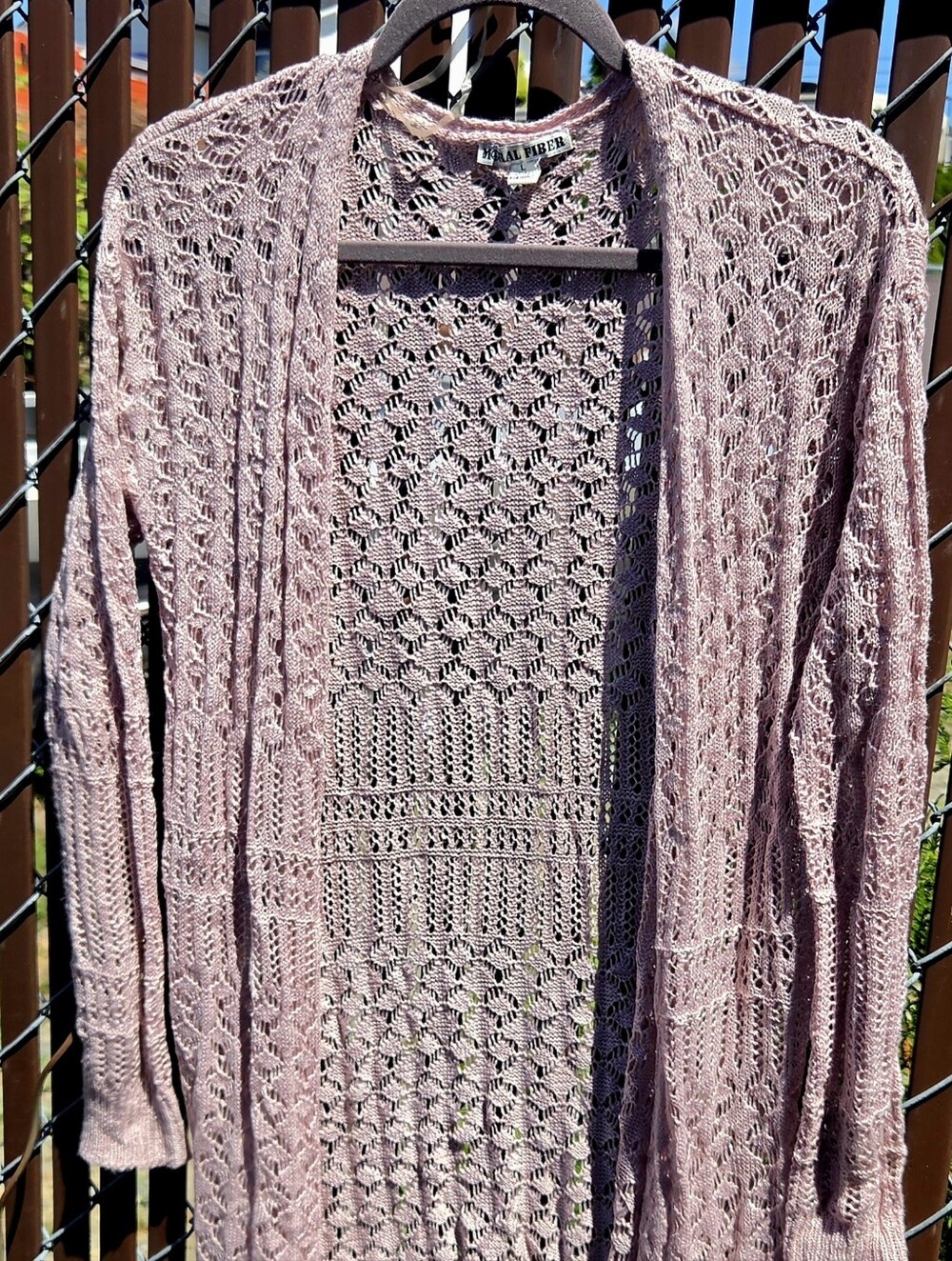 M☮️RAL FIBER Dusty Pink Open Knit Crochet Cardigan Size L